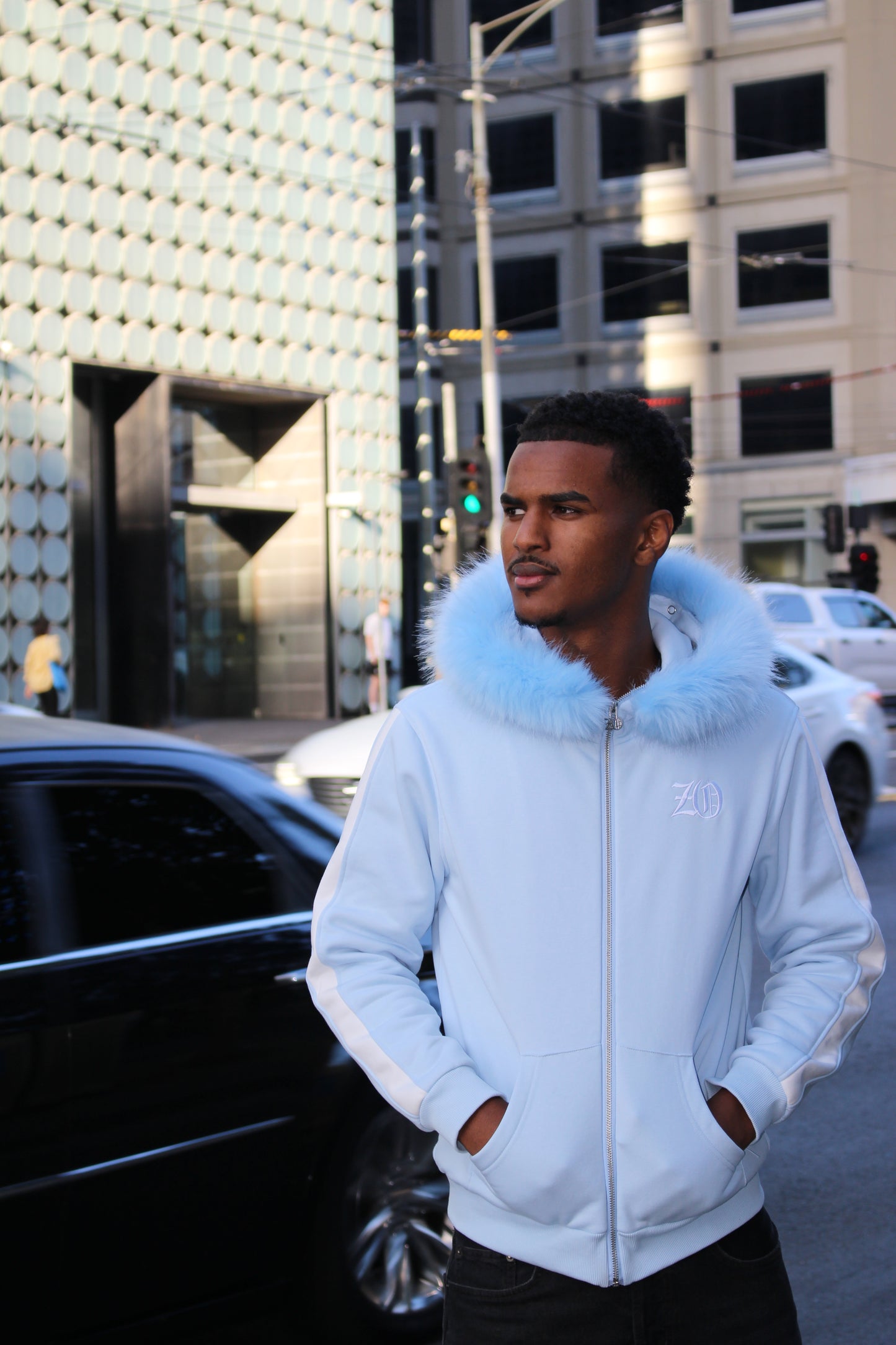 Baby Blue Detachable fur jacket