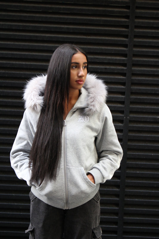 Grey Detachable fur jacket