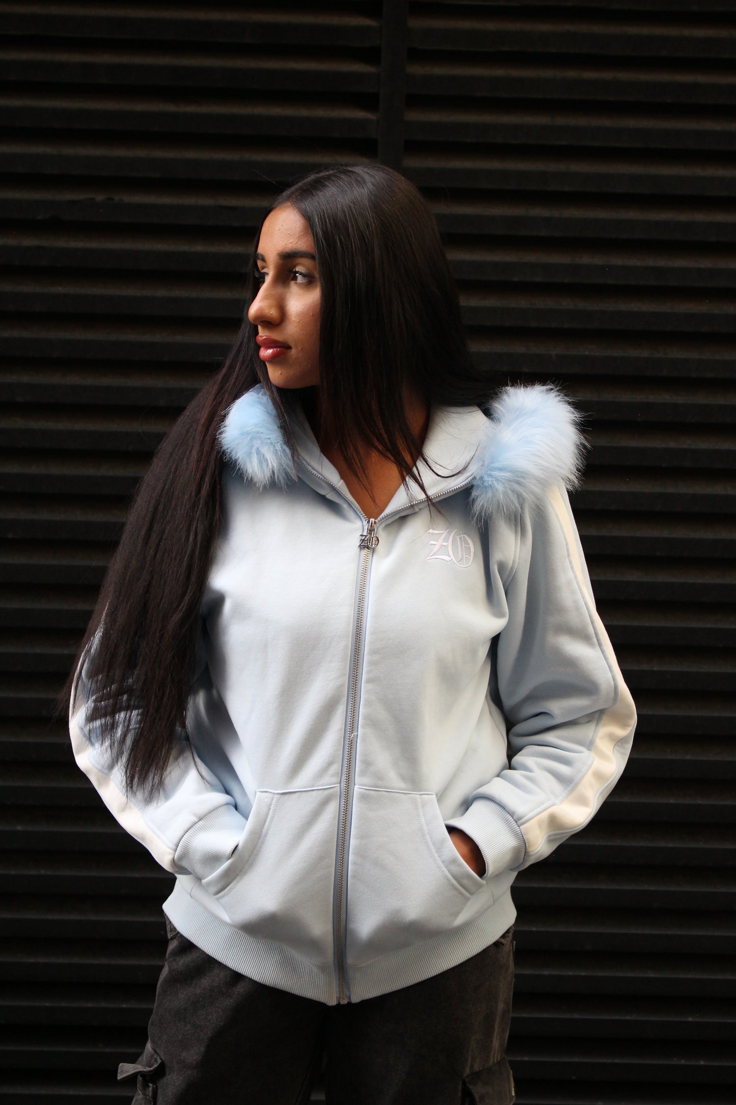 Baby Blue Detachable fur jacket