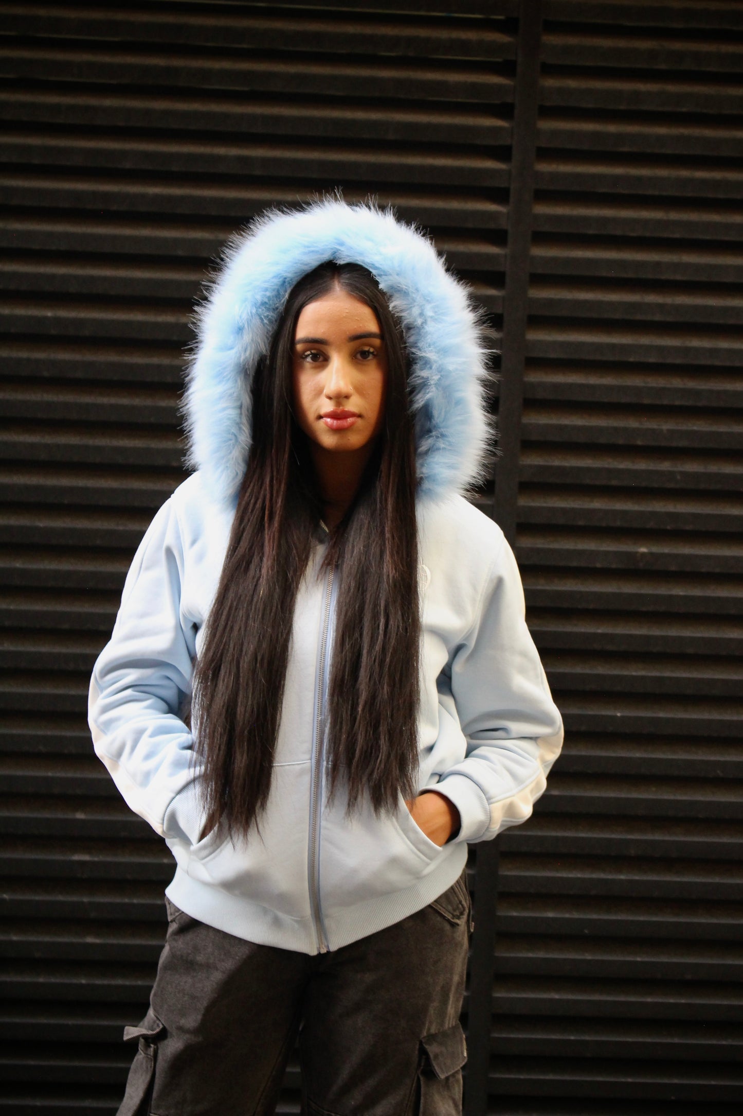 Baby Blue Detachable fur jacket